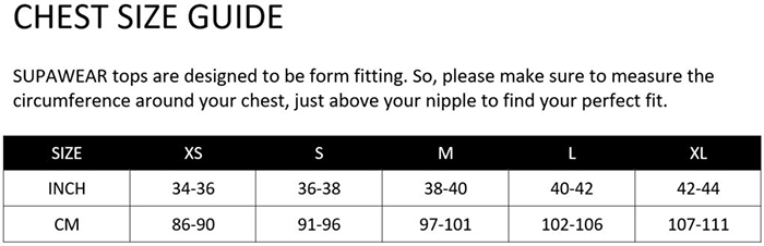 Supawear Shirt size chart