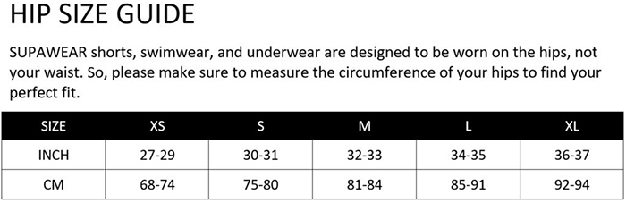 Supawear Underwear size chart
